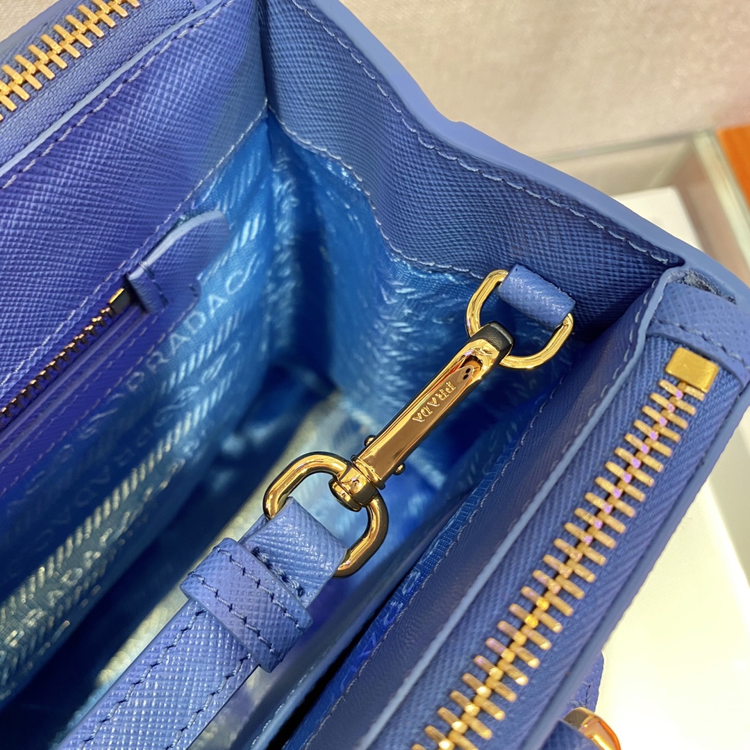 Prada Medium Galleria Saffiano Leather Bag Tote Shoulder Bag Blue 1BA863